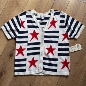 Womens Size M Stars & Stripes Sweater Short Sleeve Cardigan Button Cotton NWT